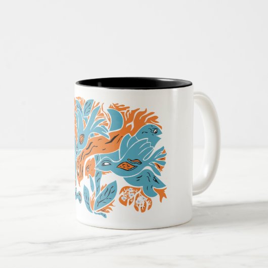 Verangled Aestetic Birds TWArt 12-Pop Zweifarbige Tasse (VorderseiteRechts)