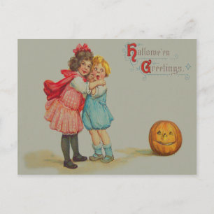 Verängstigte Kinder lächelnder Jack O' Lantern Kür Postkarte