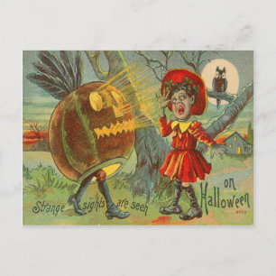 Verängstigtes Kind Eule Vollmond Kürbisgesicht Postkarte