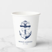 verankert in der Liebe Weißes Nautikanker Hochzeit Pappbecher (Vorderseite)