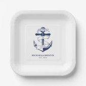 verankert in der Liebe Weißes Nautikanker Hochzeit Pappteller (Vorderseite)