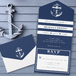 Verankert in Liebe Nautical Blue Anchor Hochzeit All In One Einladung