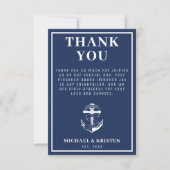 Verankert in Liebe Nautical Blue Anchor Hochzeit Dankeskarte (Vorderseite)