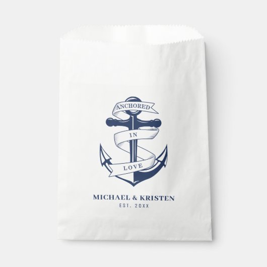 Verankert in Liebe Nautical Blue Anchor Hochzeit Geschenktütchen (Vorderseite)