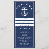 Verankert in Liebe Nautical Blue Anchor Hochzeit Programm (Vorderseite)