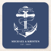 Verankert in Liebe Nautical Blue Anchor Hochzeit Rechteckiger Pappuntersetzer (Vorderseite)