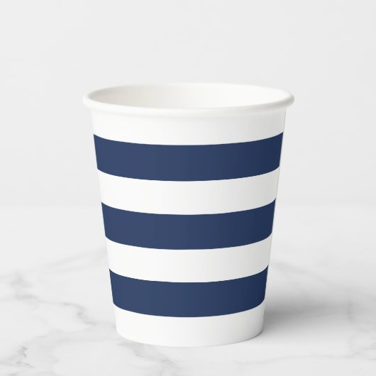 verankert in Liebe Nautical Blue Anchor Striping Pappbecher (Rückseite)