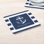 verankert in Liebe Nautical Blue Anchor Striping Rechteckiger Pappuntersetzer (angewinkelt)