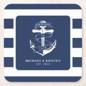 verankert in Liebe Nautical Blue Anchor Striping Rechteckiger Pappuntersetzer (Vorderseite)