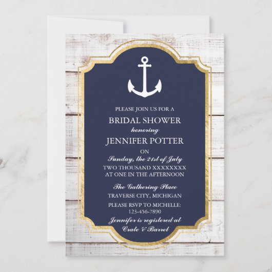 verankert in Liebe rustikales nautisches Brautpart Einladung (Vorderseite)