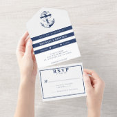 verankert in Liebe White & Blue Anchor Hochzeit All In One Einladung (Abreißen)