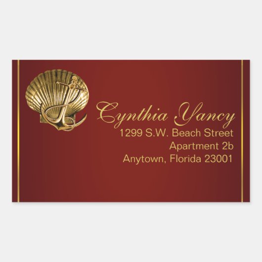 verankert Seashell Nautical | Bordeaux Rechteckiger Aufkleber (Vorderseite)