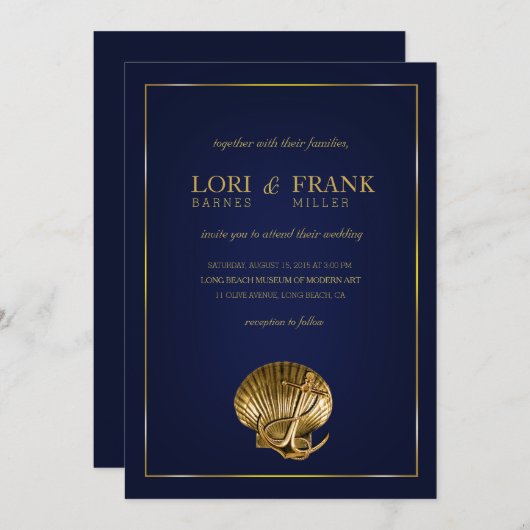 Verankerte Marine und Gold der Einladung (Vorne/Hinten)