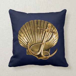 Verankerte See  Marine u. Gold des Seashell Kissen