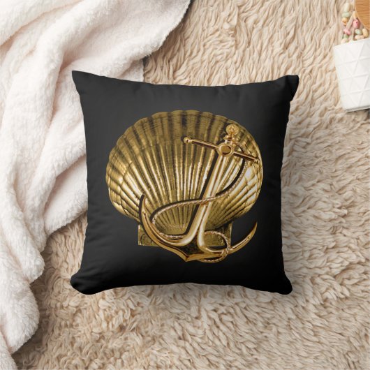 Verankertes See| Schwarzes u. Gold des Seashell Kissen (Decke)