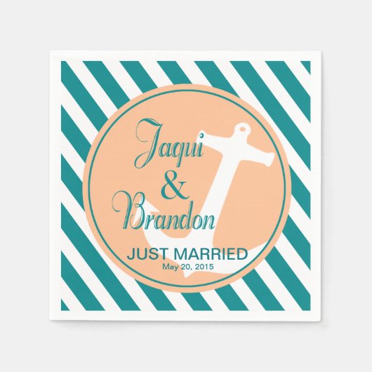 Verankerung an Streifen | aquamariner Pfirsich Serviette (Vorderseite)