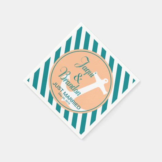 Verankerung an Streifen | aquamariner Pfirsich Serviette (Ecke)