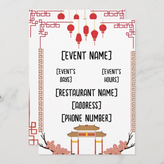 Veranstaltungen im chinesischen Restaurant Einladung (Vorne/Hinten)