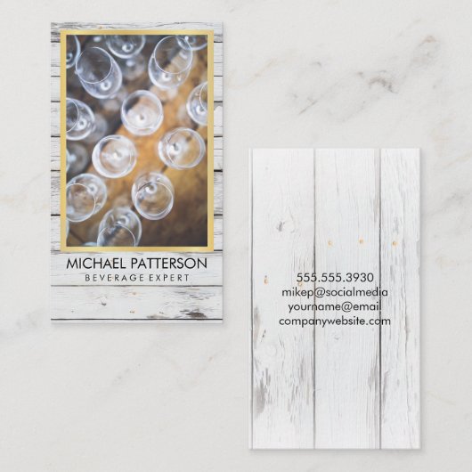 Veranstaltungen / Rustikales Holz / Weinglas Visitenkarte (Vorne/Hinten)