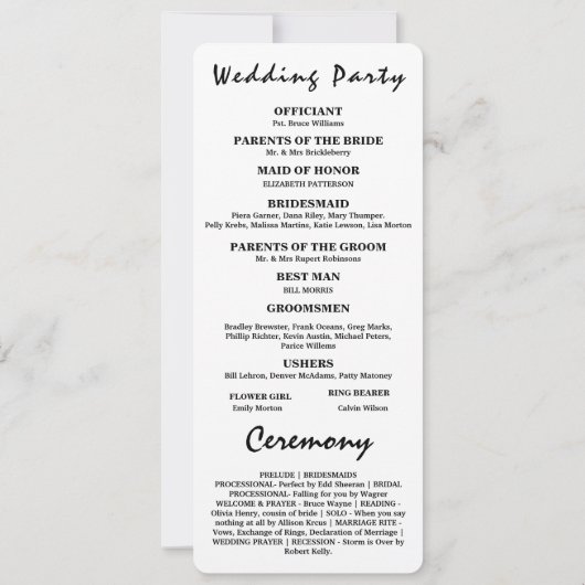 Veranstaltungsorden Elegantes Hochzeitsprogramm Einladung (Rückseite)