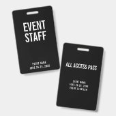 Veranstaltungspersonal Black All Access Pass Ausweis (Vorder- & Rückseite)