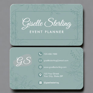 Veranstaltungsplaner Grün Teal Floral Visitenkarte