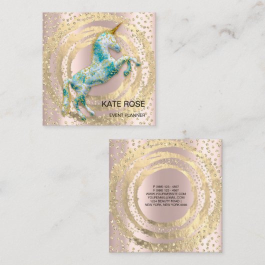 Veranstaltungsplaner Music Media Blue Unicorn Circ Quadratische Visitenkarte (Vorne/Hinten)