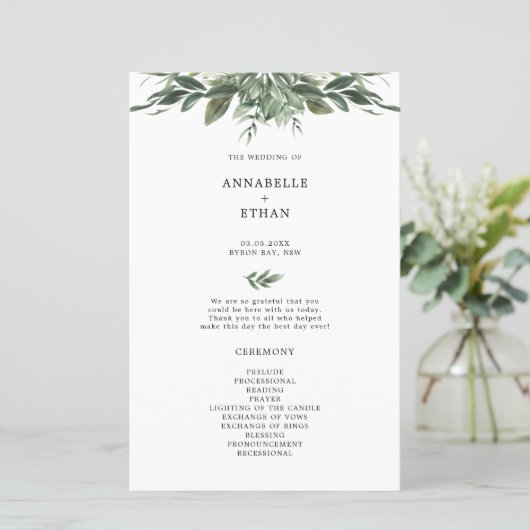 Veranstaltungsprogramm für die Hochzeitsfeier in F (Stehend Vorderseite)