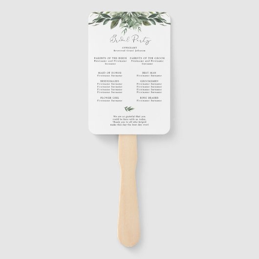 Veranstaltungsprogramm für die Hochzeitsfeier in F Fächer (Rückseite)