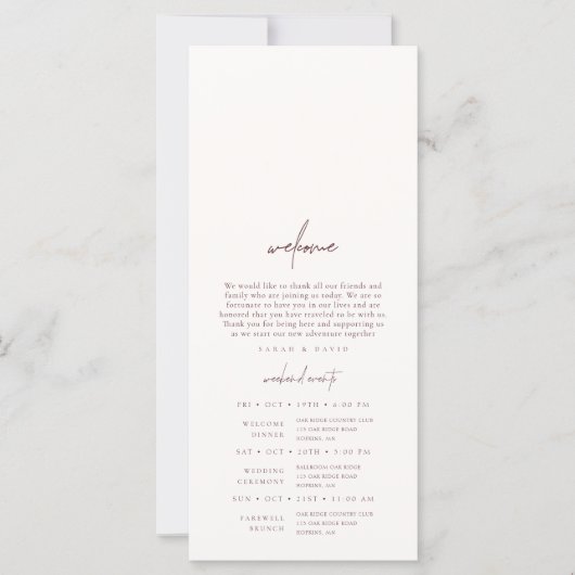 Veranstaltungsprogramm für Hochzeiten am Wochenend (Vorderseite)