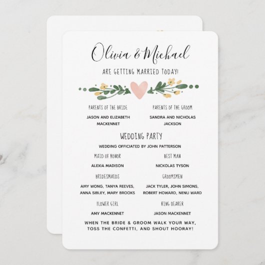 Veranstaltungsreihenfolge des Hochzeitsprogramms Einladung (Vorne/Hinten)