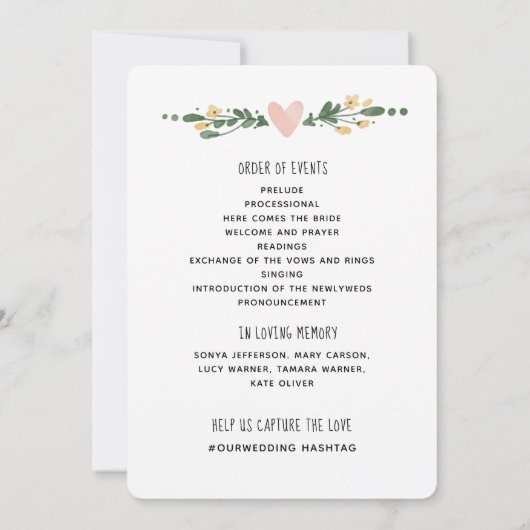 Veranstaltungsreihenfolge des Hochzeitsprogramms Einladung (Rückseite)