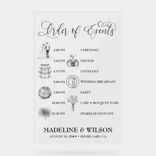 Veranstaltungsreihenfolge - Symbole Kalligrafie lö Acrylschild (Vorderseite)