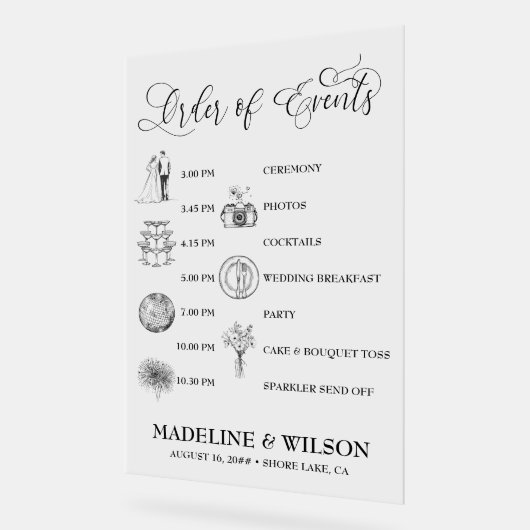 Veranstaltungsreihenfolge - Symbole Kalligrafie lö Acrylschild (Winkel)