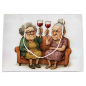 Verärgerte alte Damen mit Rotwein Große Geschenktüte (Vorderseite)