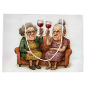 Verärgerte alte Damen mit Rotwein Große Geschenktüte (Rückseite)