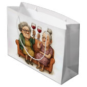 Verärgerte alte Damen mit Rotwein Große Geschenktüte (Rückseite Schrägansicht)