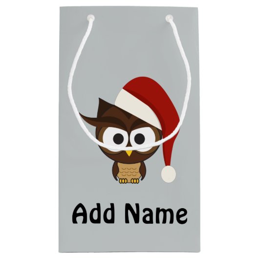Verärgerte Eulen-tragende Weihnachtsmannmütze Kleine Geschenktüte (Rückseite)