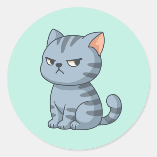Verärgerte Graue Tabby-Katze auf Grün Runder Aufkleber (Vorderseite)