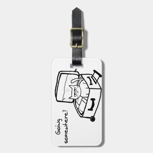 Verärgerte Katze im Koffer - lustiges Geschenk für Gepäckanhänger (Vorderseite vertikal)