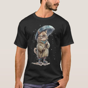 Verärgerte Katze traurige Katze mit Regenschirm im T-Shirt