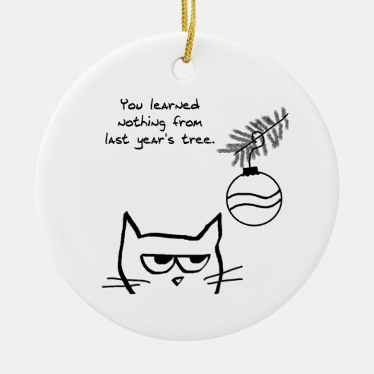 Verärgerte Katze und der Weihnachtsbaum Keramikornament (Vorne)