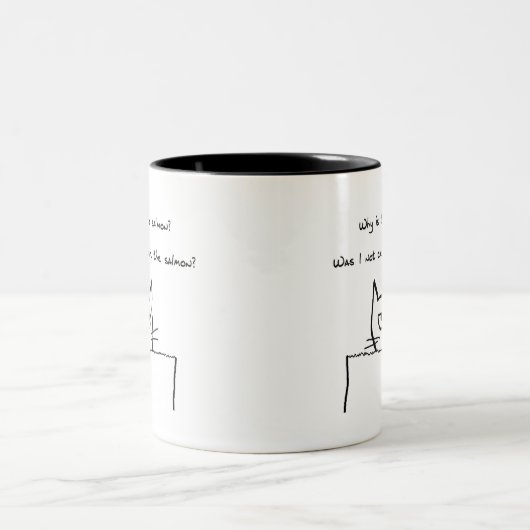 Verärgerte Katze verlangt Lachse - lustige Zweifarbige Tasse (Mittel)