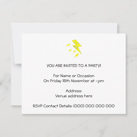 Verärgerter Blitz-Bolzen. Gelb auf Weiß Einladung (Vorderseite)