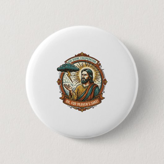 Verärgerter Jesus Dunkle Regenwolke Blitz Wetter H Button (Vorderseite)