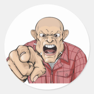 Verärgerter Mann mit dem rasierten schreienden und Runder Aufkleber