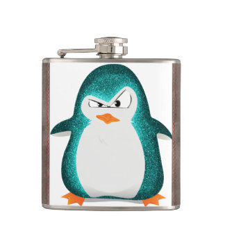 Verärgerter Penguin-aquamariner Glitzer-Foto-Druck Flachmann