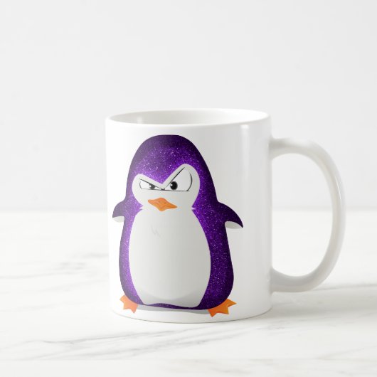 Verärgerter Penguin-lila Glitzer-Foto-Druck Kaffeetasse (Rechts)