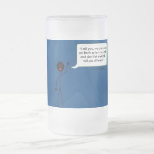 Verärgerter Stock-Typ, der Kurt Vonnegut zitiert Mattglas Bierglas