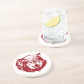 Verärgerter Wolf im Rot Sandstein Untersetzer (Seite)